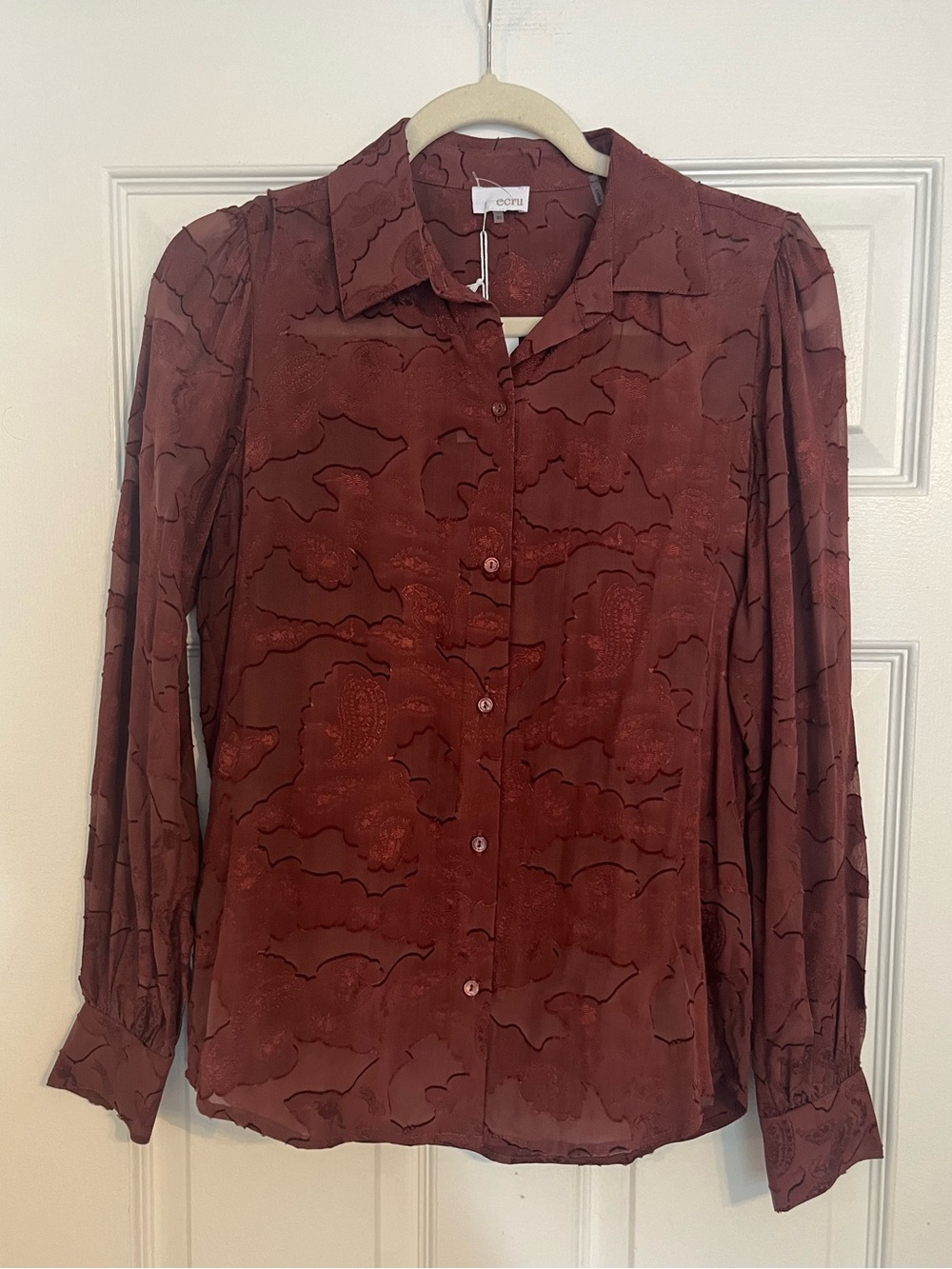 NWT ecru Burnt Rose Floral Jacquard Button-Up Shirt